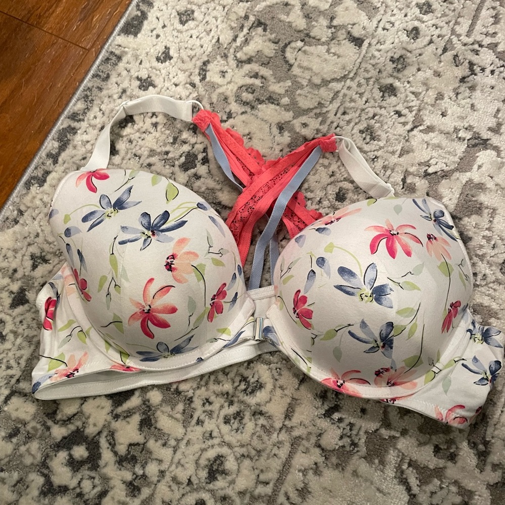 Spring floral front clasp racer back bra
